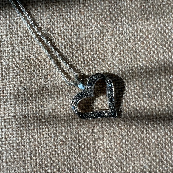 Silver tone rhinestone studded open heart necklace pendant simple dainty love - Picture 2 of 6